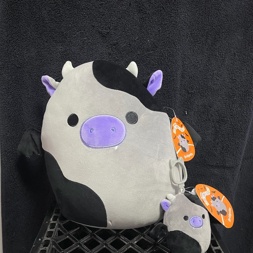 Squishmallows Halloween Cow Plush and clip